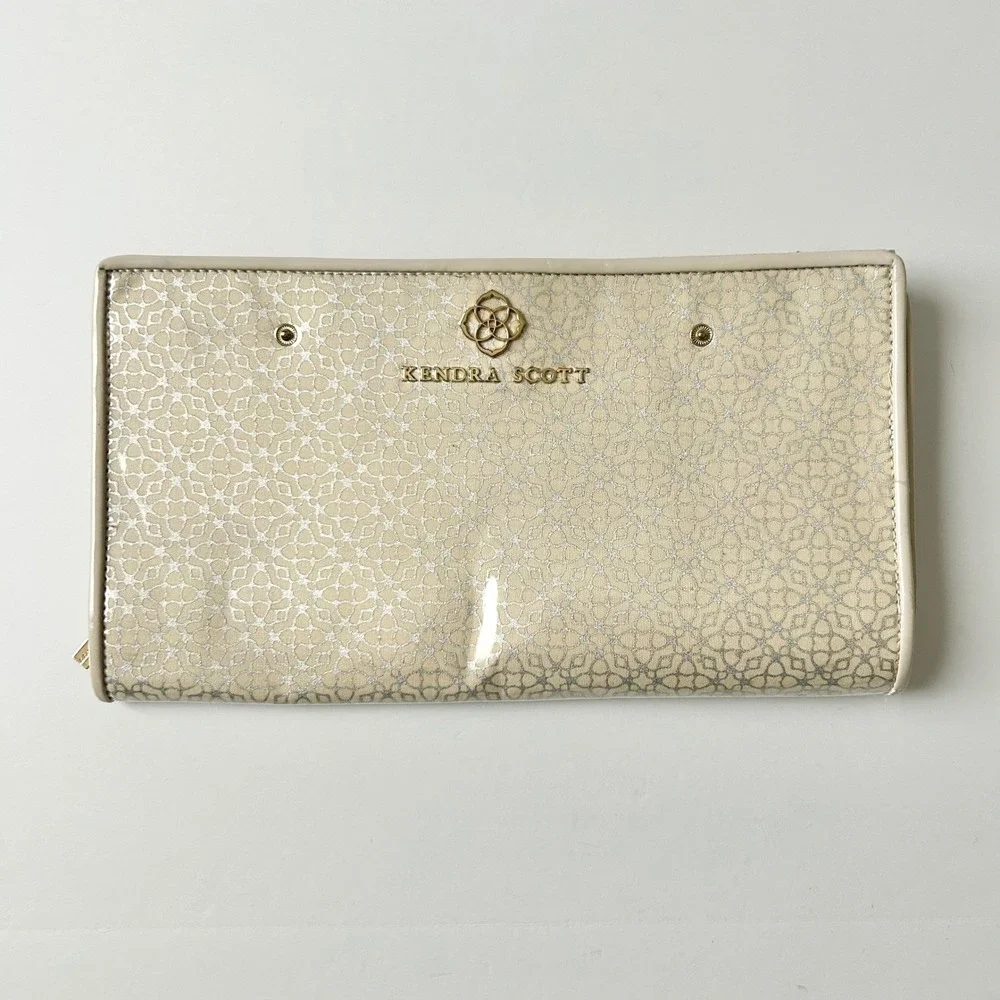 Kendra Scott Jewelry Travel Organizer Cream Silver Folding Portfolio Case